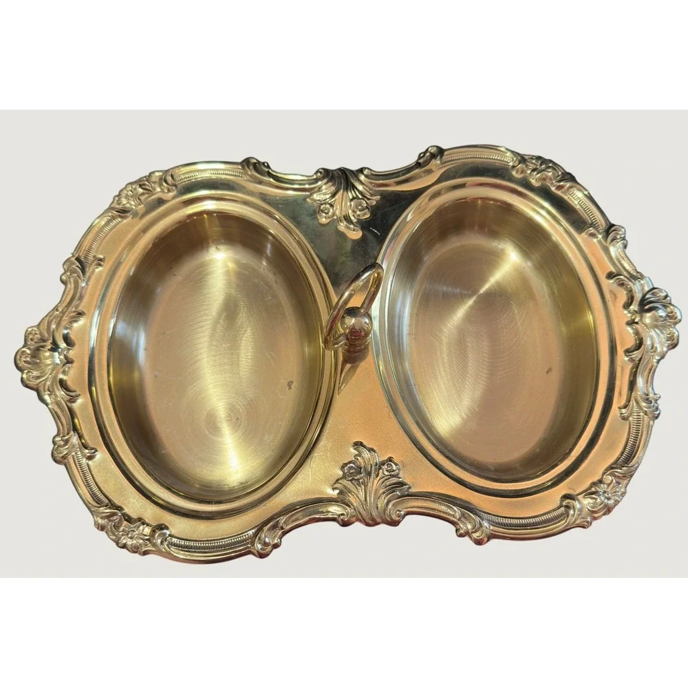 Vintage Copper Craft Brass Double Dish Nut Candy Ornate Scroll Topeka Kansas
